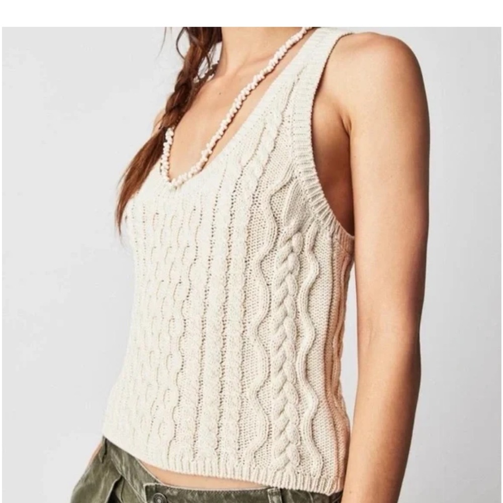 Free people Cable Knit V-Neck Tank Top - Cream size large